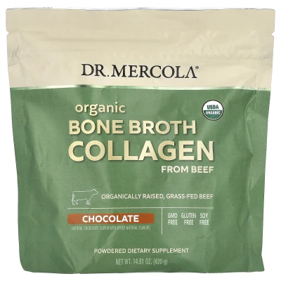Dr. Mercola - Organic Bone Broth Collagen from Beef | Chocolate | 14.81 oz (420 g)