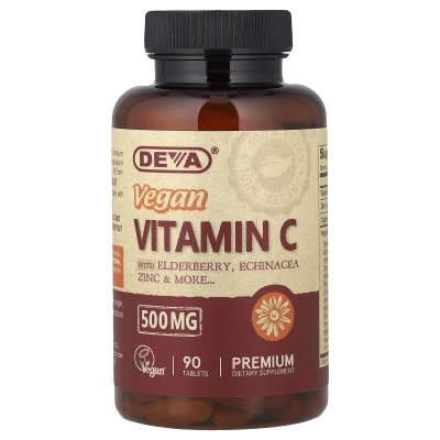 Deva - Vegan Vitamin C with Elderberry | Echinacea | Zinc | 90 Tablets