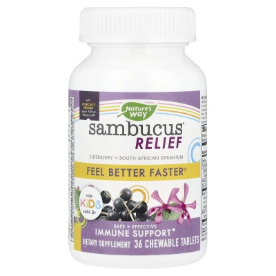 Nature's Way - Sambucus Relief | Immune Support | For Kids Ages 2+ | Berry | 36 Chewable Tablets