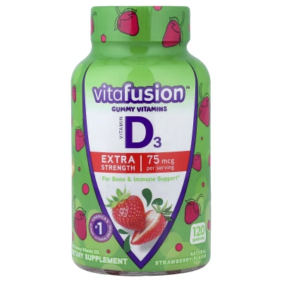 VitaFusion - Gummy Vitamins | Vitamin D3 | Natural Strawberry | 75 mcg | 120 Gummies (37.5 mcg per Gummy)