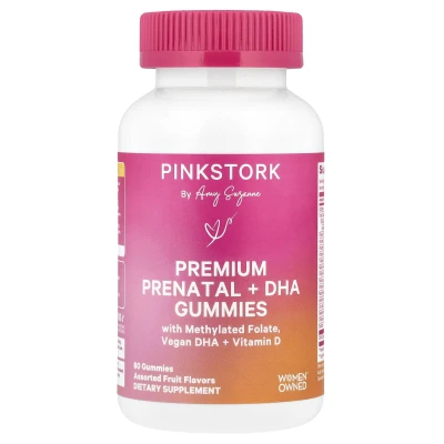 Pink Stork - Premium Prenatal + DHA Gummies | Assorted Fruit | 60 Gummies