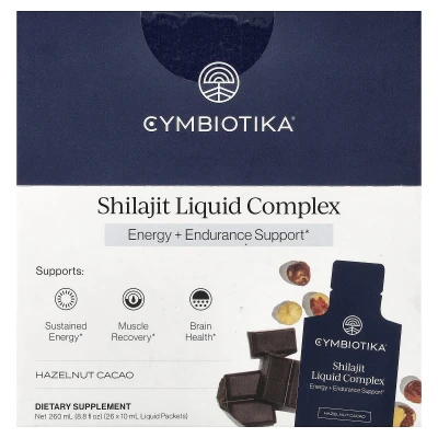 Cymbiotika - Shilajit Liquid Complex | Hazelnut Cacao | 26 Liquid Packets | 0.3 fl oz (10 ml) Each