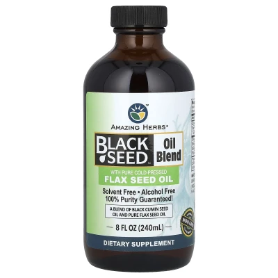 Amazing Herbs - Black Seed Oil Blend | With Pure Cold-Pressed Flax Seed Oil | 8 fl. oz (240 ml)