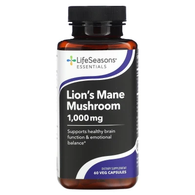 LifeSeasons - Lion's Mane Mushroom | 60 Veg Capsules (500 mg per Capsule)