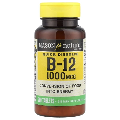 Mason Natural - Quick Dissolve | Vitamin B-12 | 1000 mcg | 200 Tablets
