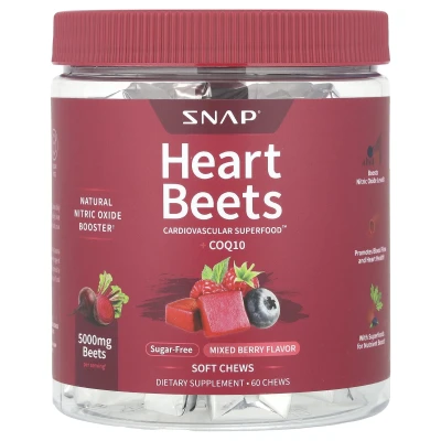 Snap Supplements - Heart Beets + CoQ10 | Mixed Berry | 60 Soft Chews