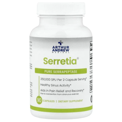 Arthur Andrew Medical - Serretia® | Pure Serrapeptase | 90 Capsules (125 | 000 SPU per Capsule)