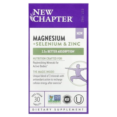 New Chapter - Magnesium + Selenium & Zinc | 30 Vegan Tablets