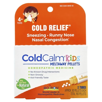 Boiron - ColdCalm® Kids Meltaway Pellets | 4+ Years | 2 Tubes | Approx. 80 Pellets Each