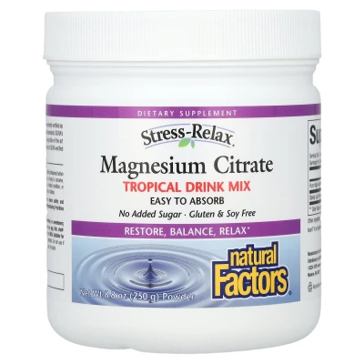 Natural Factors - Stress-Relax® | Magnesium Citrate Powder | Tropical Drink Mix | 8.8 oz (250 g)