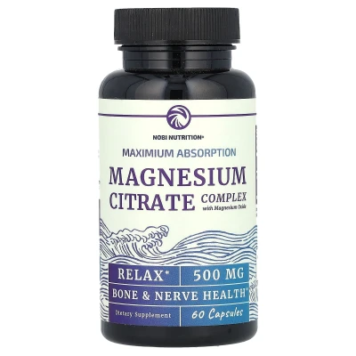 Nobi Nutrition - Magnesium Citrate Complex with Magnesium Oxide | Maximum Absorption | 500 mg | 60 Capsules