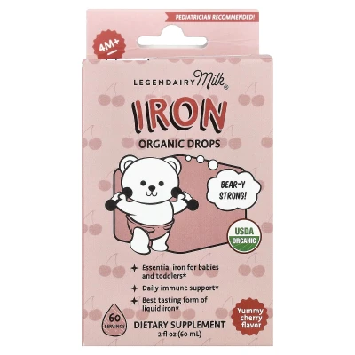 Legendairy Milk - Iron Organic Drops | 4+ Months | Yummy Cherry | 2 fl oz (60 ml)