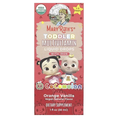 MaryRuth's - Cocomelon | Toddler Multivitamin | Liquid Drops With Iron | 1 - 3 Years | Orange Vanilla | 1 fl oz (30 ml)