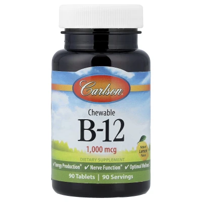 Carlson - Chewable B-12 | Natural Lemon | 1 | 000 mcg | 90 Tablets
