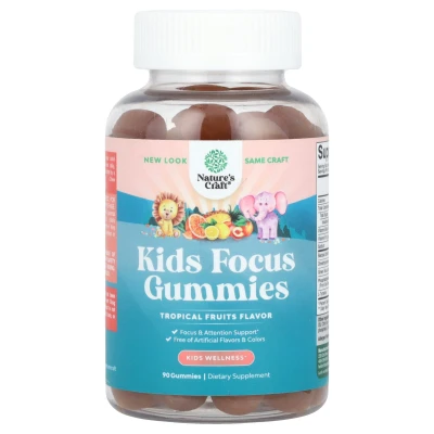 Nature's Craft - Kids Focus Gummies | Tropical Fruits | 90 Gummies