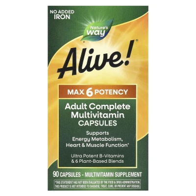 Nature's Way - Alive!® Max6 Potency | Adult Complete Multivitamin | No Added Iron | 90 Capsules