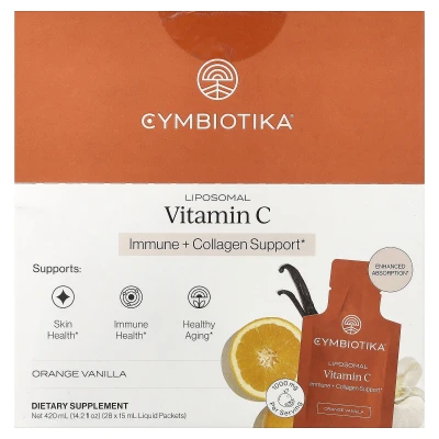 Cymbiotika - Liposomal Vitamin C | Orange Vanilla | 28 Packets | 0.5 fl oz (15 ml) Each