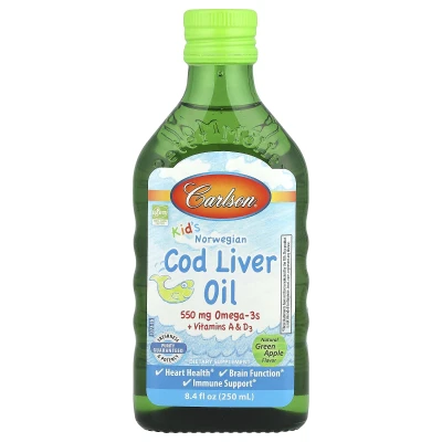 Carlson - Kids' | Norwegian Cod Liver Oil | Natural Green Apple | 8.4 fl oz (250 ml)