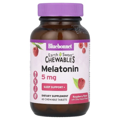 Bluebonnet Nutrition - Earth Sweet® Chewables | Melatonin | Raspberry | 5 mg | 60 Chewable Tablets