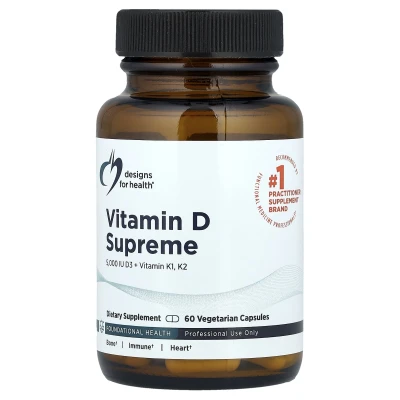 Designs For Health - Vitamin D Supreme | D3 + Vitamin K1 | K2 | 60 Vegetarian Capsules