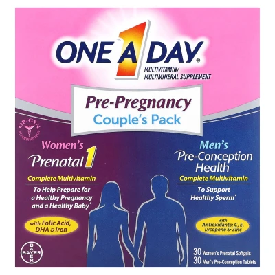 One-A-Day - Pre-Pregnancy Couple's Pack | Women's Prenatal 1 & Men's Pre-Conception Health | 30 Women's Prenatal Softgels | 30 Men's Pre-Conception Tablets