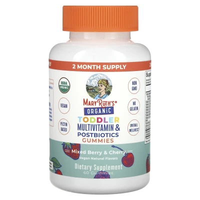 MaryRuth's - Organic Toddler Multivitamin & Postbiotics Gummies | Mixed Berry & Cherry | 60 Gummies