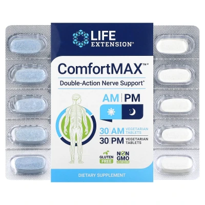 Life Extension - ComfortMAX | Double-Action Nerve Support | For AM & PM | 60 Vegetarian Tablets