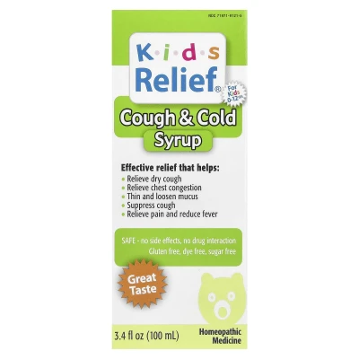Homeolab USA - Kids Relief | Cough & Cold Syrup | For Kids 0-12 Yrs | 3.4 fl oz (100 ml)