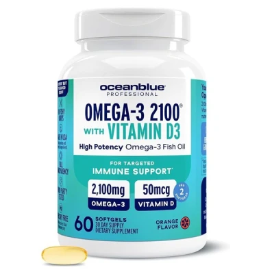OceanBlue - Professional | Omega-3 2100 With Vitamin D | High Potency | Orange | 60 Softgels