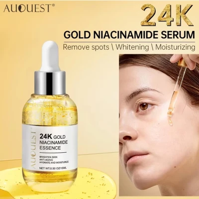 Auquest Niacinamide Face Serum 24 K Gold Hyaluronic Acid Essence Whitening Dark Spot Corrector Facial Serum Skin Care