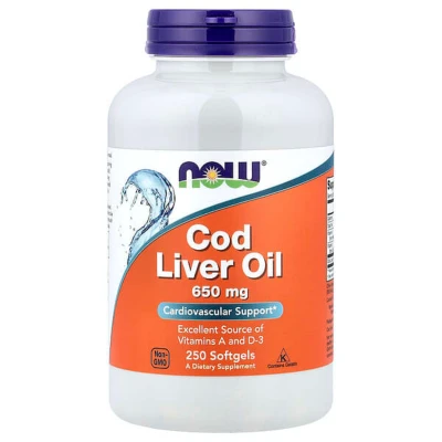 NOW Foods Cod Liver Oil Cardiovascular Support 650mg 250 Capsules