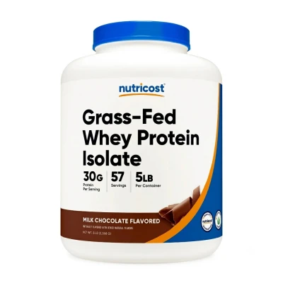 Nutricost Grass-Fed Whey Isolate – Milk Chocolate Flavored 2 lb (907 g) Protein