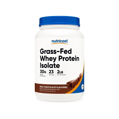 Nutricost Grass-Fed Whey Protein Isolate – Milk Chocolate Flavored 2 lb (907 g)