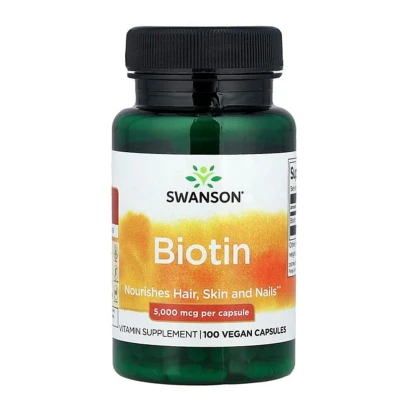 Swanson Biotin 5000mcg Nourishes Hair Vitamin Supplement 100 Vegan Capsules