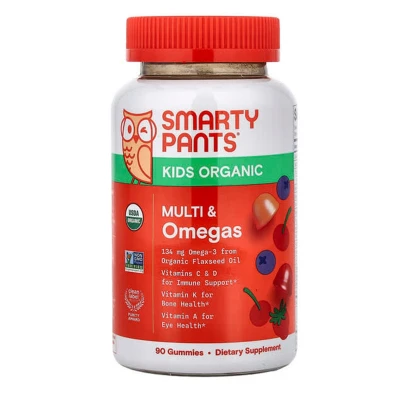 SmartyPants Kids Organic Multi & Omegas Gummies Mixed Berry and Cherry 90 Gummies