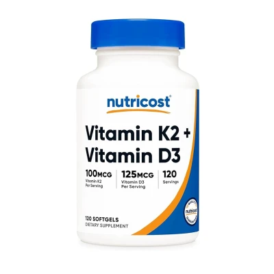 Nutricost Vitamin K2 + Vitamin D3 100mcg 125mcg 120 Softgels
