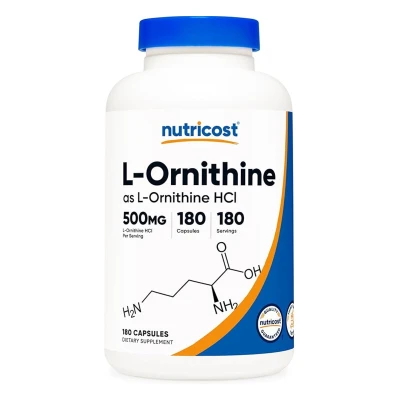 Nutricost L-Ornithine (as L-Ornithine HCl) 500mg 180 Capsules