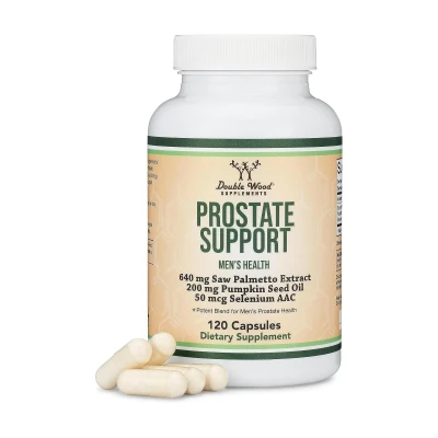 Double Wood Supplement Prostate Support 640mg Saw Palmetto 200mg pumkin Seed Oil 500mcg 120 Capsule