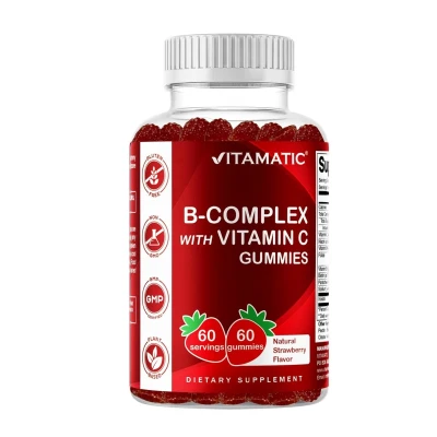 Vitamatic B-Complex with Vitamin C | 60 Gummies Natural Strawberry Flavor