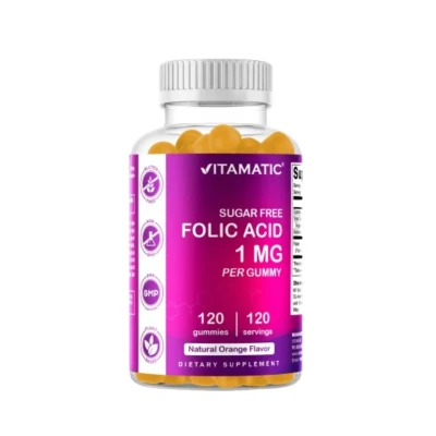 Vitamatic Sugar Free Folic Acid Natural Orange Flavor 1mg 1000mcg 120 Gummies