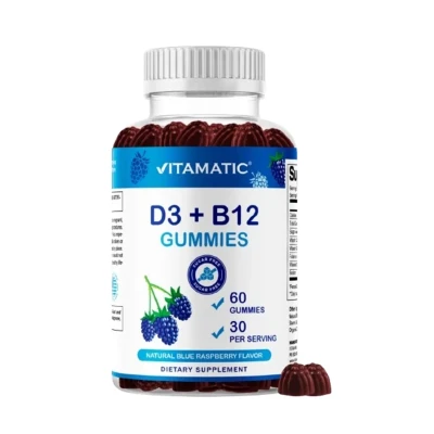 Vitamatic Vitamin D3 + B12 Gummies Natural Blue Raspberry Flavor 60 Gummies