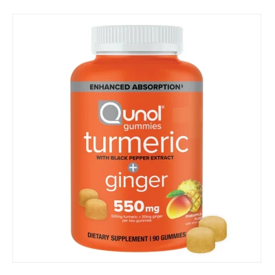 Qunol Turmeric + Ginger + Black Pepper Gummies Pineapple Flavor 550 mg 90 Gummies