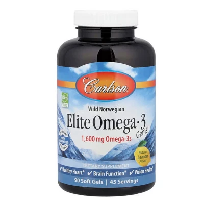 Carlson Wild Norwegian Elite Omega-3 Gems Natural Lemon 90 Soft Gels