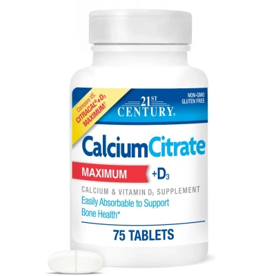 21st Century Calcium Citrate Maximum + D3 Support Bone Health 75 Tablets