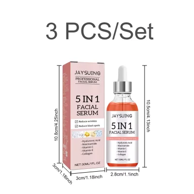 3pcs New 5 in 1 Facial Serum Hyaluronic Acid Niacinamide Vitamin C Brightening Fine Lines Moisturizing 30ml Facial Serum SkinCare