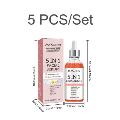 5pcs New 5 in 1 Facial Serum Hyaluronic Acid Niacinamide Vitamin C Brightening Fine Lines Moisturizing 30ml Facial Serum SkinCare