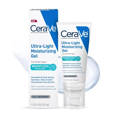 CeraVe Ultra-Light Hydrating Face Moisturizer Gel With Ceramides Niacinamide Hyaluronic Acid Oil-Free Fragrance
