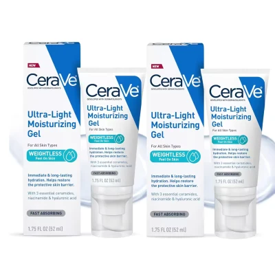 2pcs CeraVe Ultra-Light Hydrating Face Moisturizer Gel With Ceramides Niacinamide Hyaluronic Acid Oil-Free Fragrance