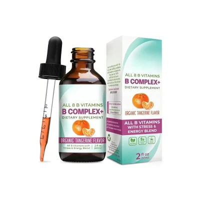 Vitamin B Complex Liquid Drops Supplement for Women Vegan B1 B2 B3 B5 B6 Biotin Folate and Choline Plus Blend for Energy Support