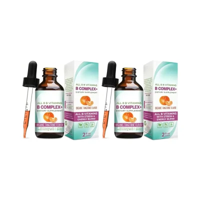 2pcs Vitamin B Complex Liquid Drops Supplement for Women Vegan B1 B2 B3 B5 B6 Biotin Folate and Choline Plus Blend for Energy Support